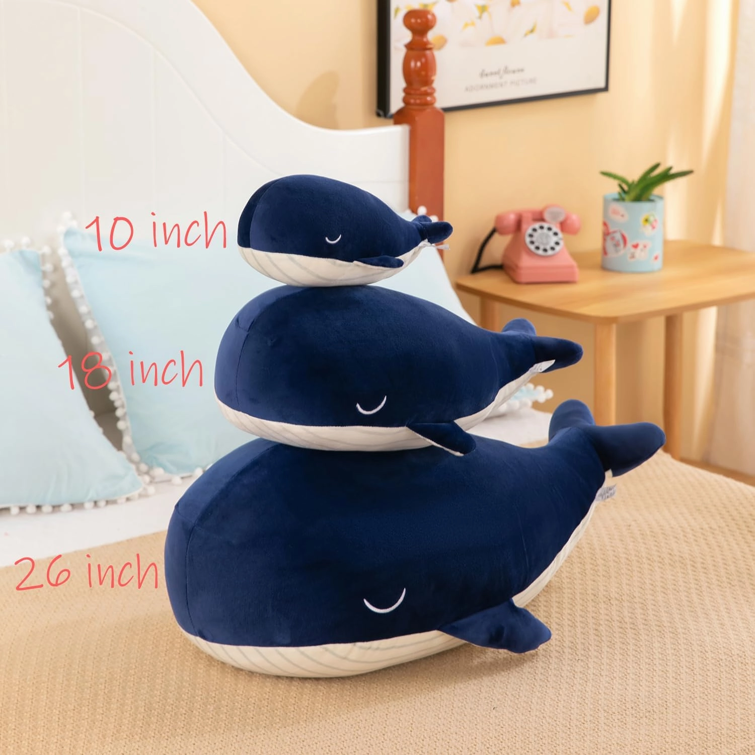 Gentle Whale Plush Toy Ultra Soft Cotton Sea Mammal Doll Cozy Companion for All Ages Children Best Birthday Gift Pillow (Blue 26inch)
