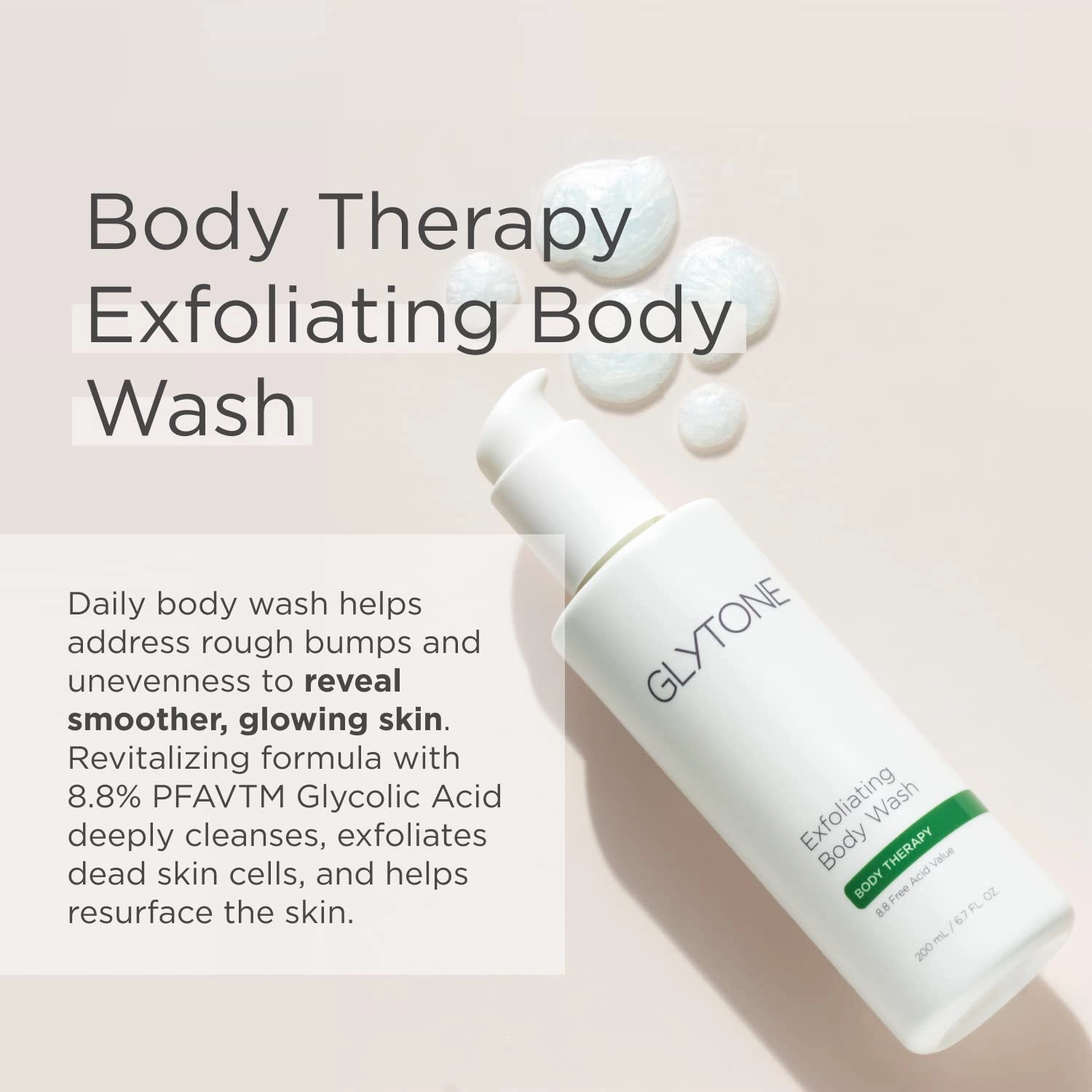 Glycolic Acid Body Wash – Exfoliating & Moisturizing Body Wash for Dry Skin, Reduce Keratosis Pilaris – Fragrance-Free Exfoliator with Glycolic Acid for Rough & Bumpy Skin, 6.7 Fl Oz