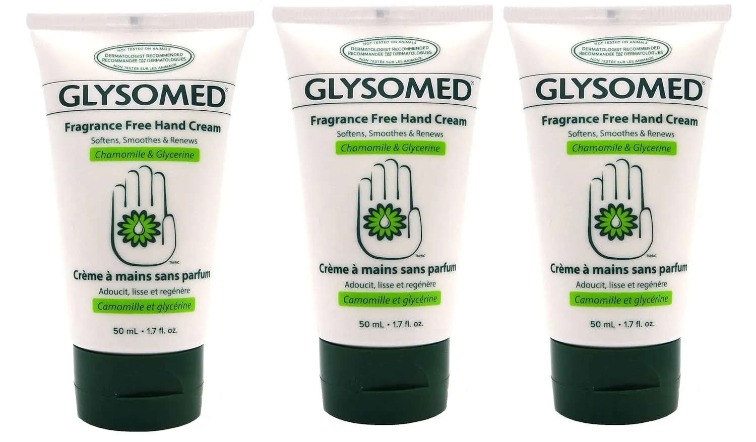 Glysomed Hand Cream 1.7 Oz Purse Travel Size Fragrance Free (3 Tubes)