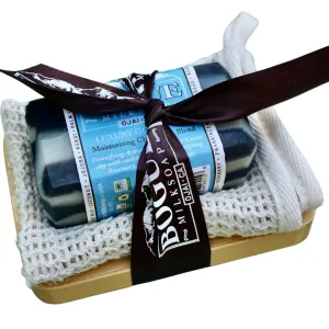 Goat Milk Soap Giftset- Chiefs Peak Blend No.21 with Activated Charcoal to remove toxins & Kaolin Clay balances with Soothing Essential oils Cedarwood, Rosemary & Frankincense. Sisal cloth & Tray