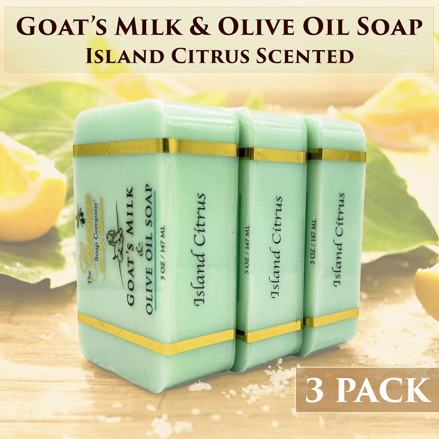 Goat Milk & Olive Oil Soap Bar 3-Pack – Island Citrus Scent, Natural Bar Soap for Dry & Sensitive Skin, Moisturizing & Nourishing Body Soap Bars, Made in USA, Goat Milk Soap