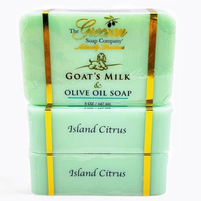 Goat Milk & Olive Oil Soap Bar 3-Pack – Island Citrus Scent, Natural Bar Soap for Dry & Sensitive Skin, Moisturizing & Nourishing Body Soap Bars, Made in USA, Goat Milk Soap