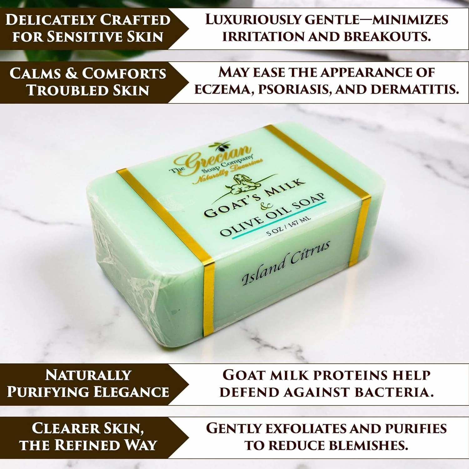 Goat Milk & Olive Oil Soap Bar 3-Pack – Island Citrus Scent, Natural Bar Soap for Dry & Sensitive Skin, Moisturizing & Nourishing Body Soap Bars, Made in USA, Goat Milk Soap