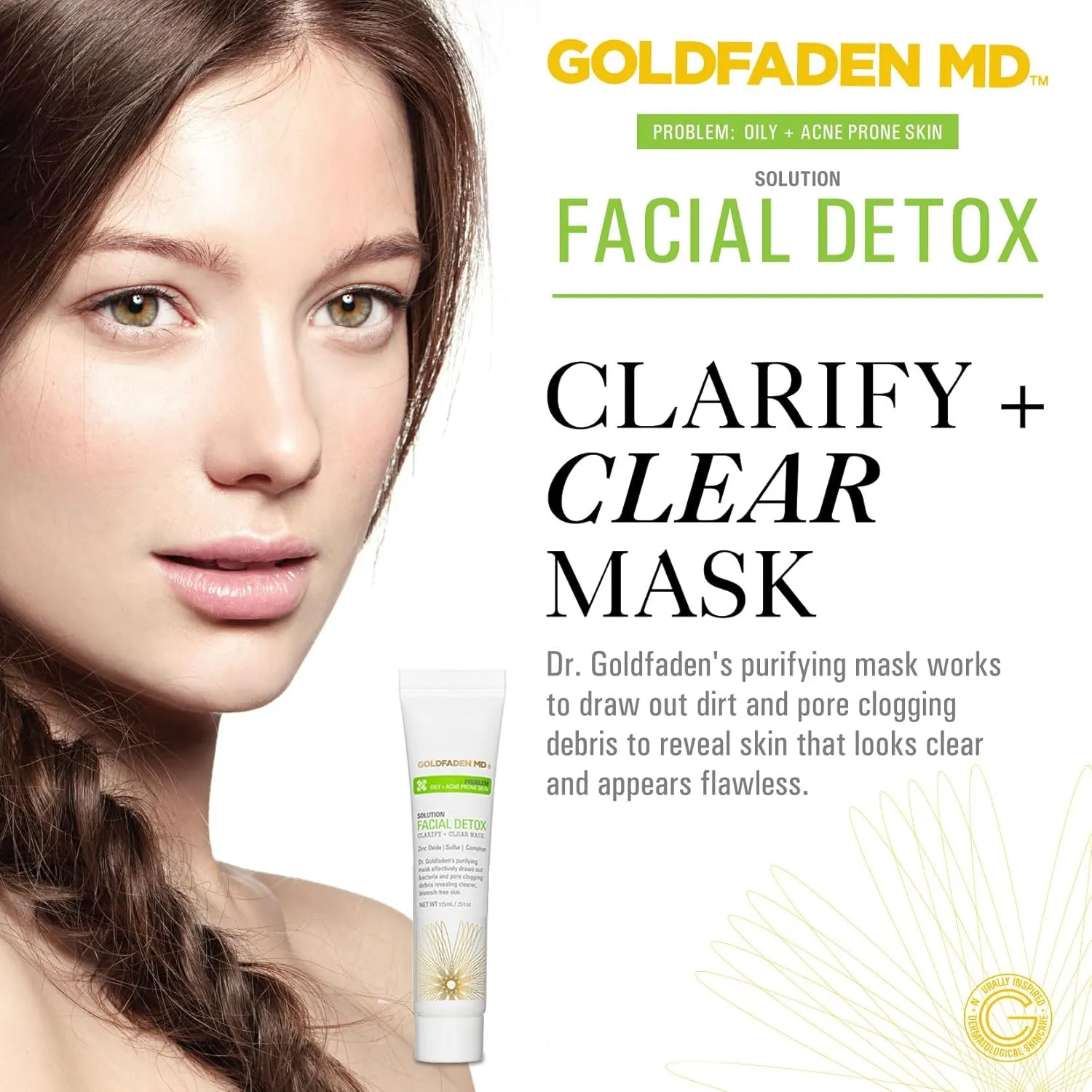 GOLDFADEN MD Facial Detox Mask Clarifying Face Mask w/Zinc Oxide, Sulfur, Salicylic Acid & Grapefruit Purifying Deep Clean Minimizes the Appearance of Redness, Blackheads & Pores .5 fl oz