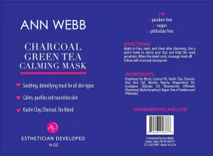 Green Tea Mask - Calming Clay Face Mask - Super antioxidant with Charcoal - Detoxifies, purifies and soothes skin. 4oz