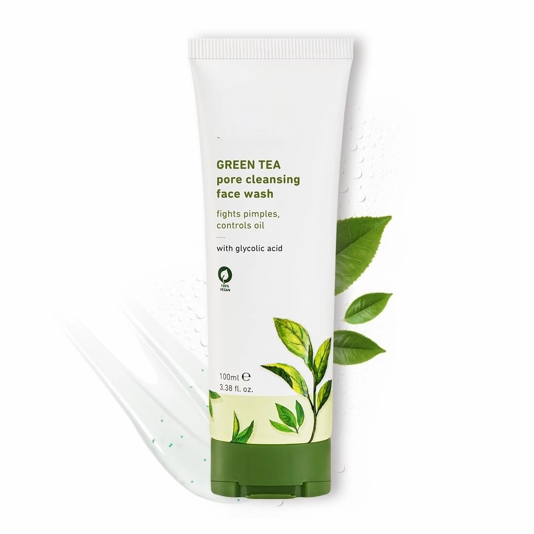 Green Tea Pore Cleansing Face Wash for Oily, Acne Prone, Dry & Combination Skin | with Glycolic Acid | Fight Pimples & Control Excess Oil | Gentle Exfoliating & Non-Drying | Women & Men | 100ml
