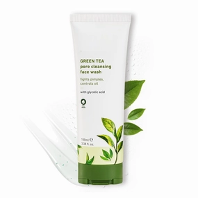 Green Tea Pore Cleansing Face Wash for Oily, Acne Prone, Dry & Combination Skin | with Glycolic Acid | Fight Pimples & Control Excess Oil | Gentle Exfoliating & Non-Drying | Women & Men | 100ml