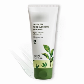 Green Tea Pore Cleansing Face Wash for Oily, Acne Prone, Dry & Combination Skin | with Glycolic Acid | Fight Pimples & Control Excess Oil | Gentle Exfoliating & Non-Drying | Women & Men | 50ml