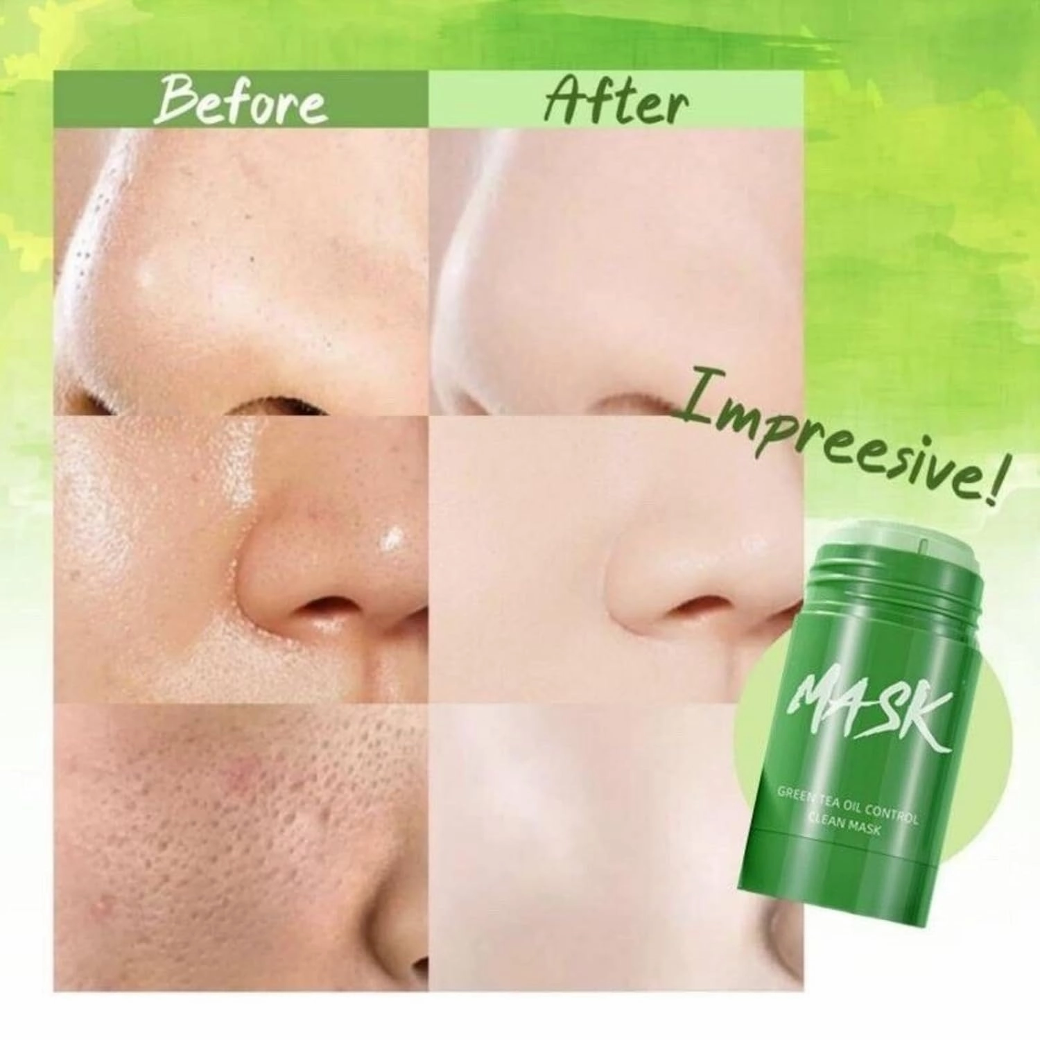 Grevea Green Tea Deep Cleanse, Diystar Green Tea Purifying Clay Mask Stick, Green Deep Cleanse Mask Stick, for Purifying, Moisturizing, Oil Control (1Pcs)