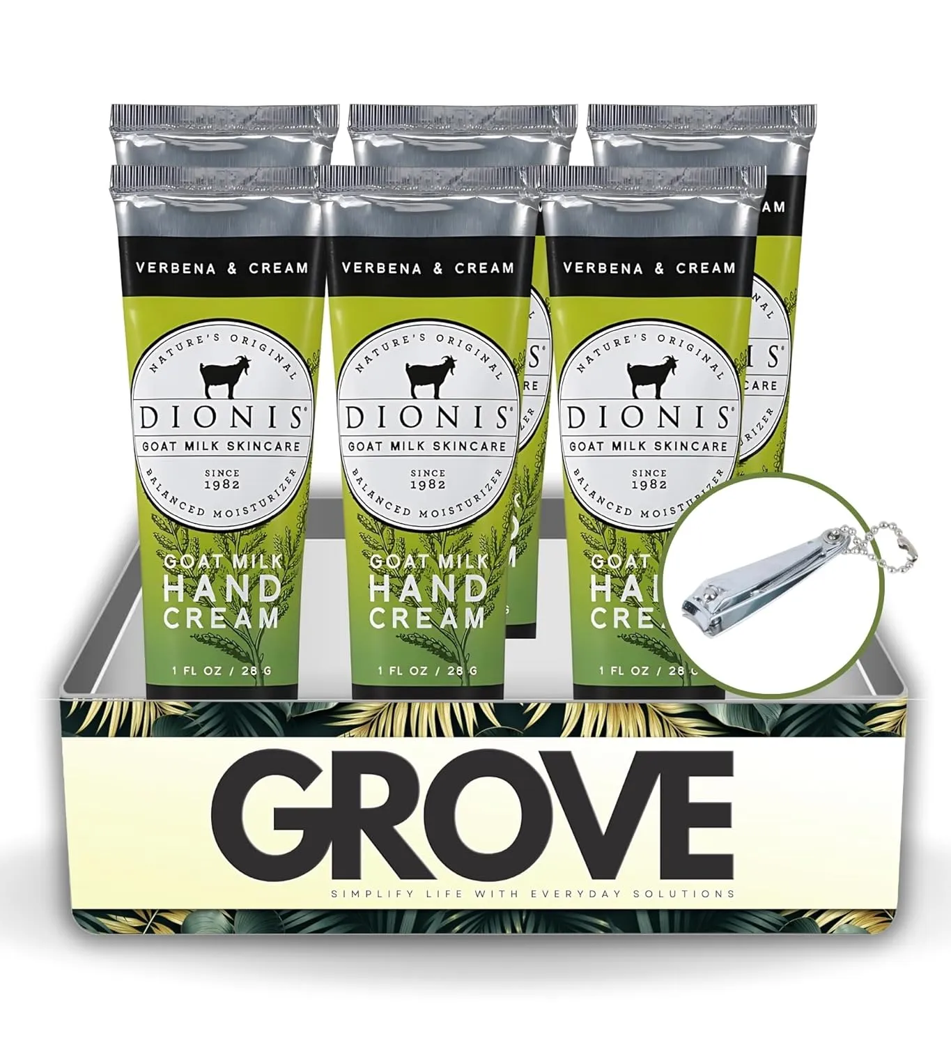 GROVE Goat Milk Verbena and Cream Scent Hand Cream 1 oz Bundle with Nail Clipper - Nourishing Goat Milk Hand Cream for Hydrated Skin - Revitalizing Goat Milk Cream for Soft Skin - (7 Items)