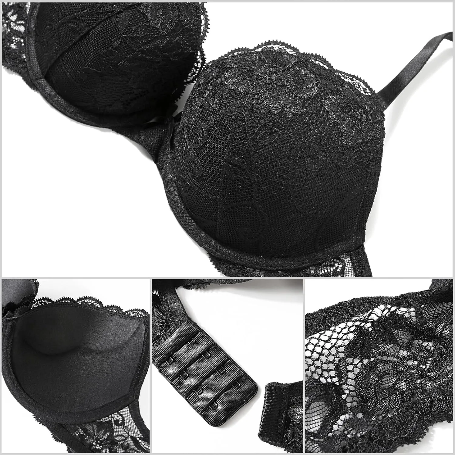 HACI Women's Push Up Bra Plunge Full Coverage Padded Underwire T-Shirt Lift Up Add One Cup Lace Support