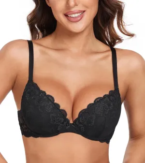 HACI Women's Push Up Bra Plunge Full Coverage Padded Underwire T-Shirt Lift Up Add One Cup Lace Support