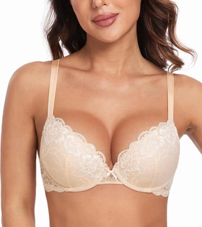 HACI Women's Push Up Bra Plunge Full Coverage Padded Underwire T-Shirt Lift Up Add One Cup Lace Support