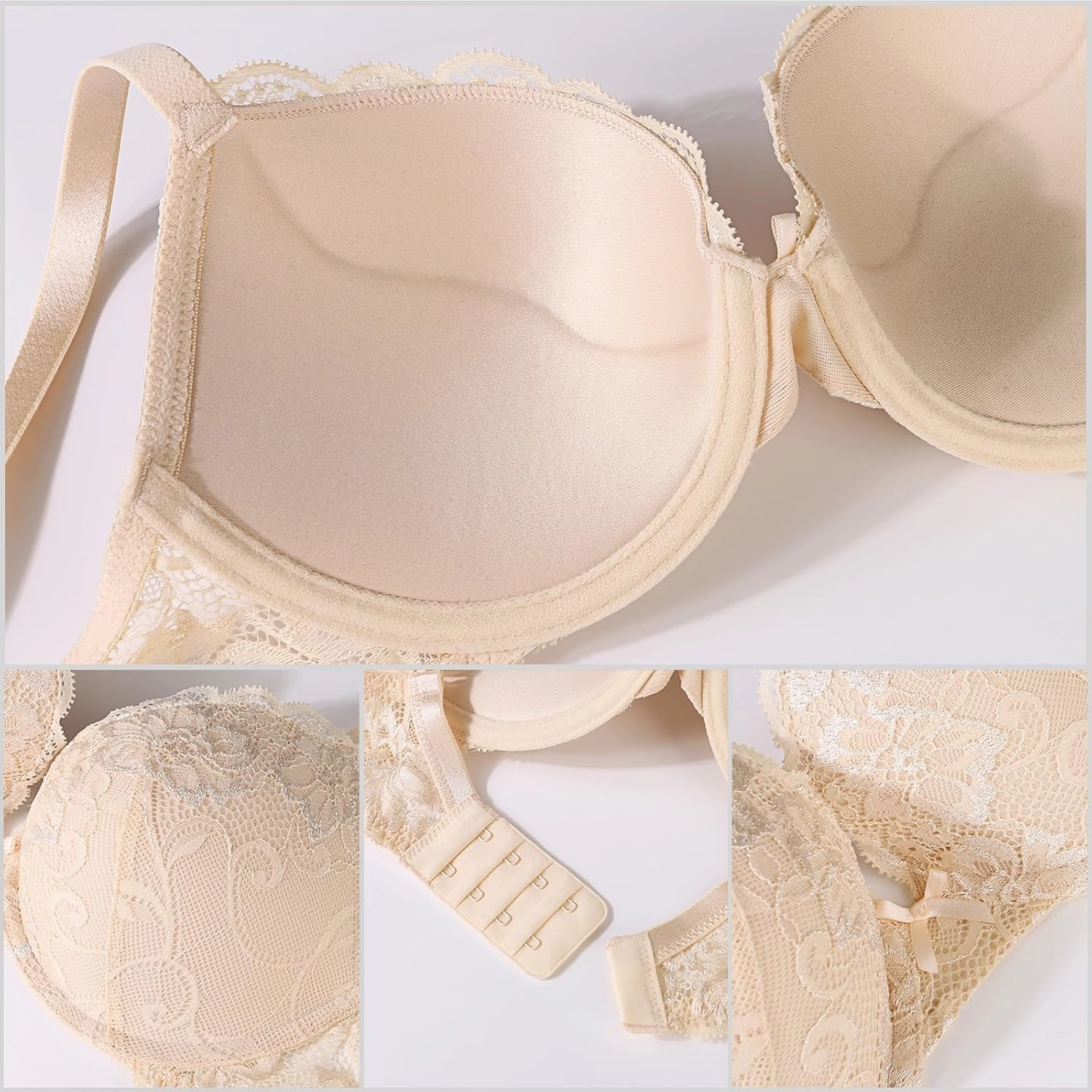 HACI Women's Push Up Bra Plunge Full Coverage Padded Underwire T-Shirt Lift Up Add One Cup Lace Support