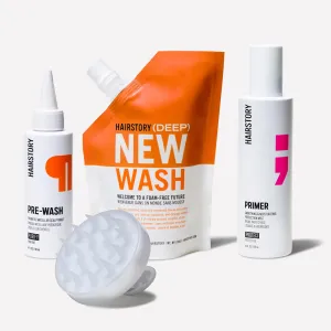 Hairstory Clarifying New Wash Method, New Wash Deep with Pre-Wash, Primer & Scalp Brush, Deep Cleans, Clarifies & Conditions, Hair Routine Bundle for Oily & Fine Hair