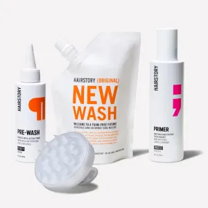 Hairstory Healthiest Hair Method, New Wash Original with Pre-Wash, Primer & Scalp Brush, Deep Cleans, Conditions & Moisturizes, Hair Routine Bundle for All Hair Types