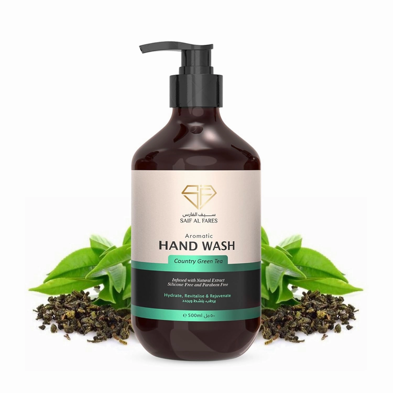 Hand Wash Alcohol Free, Infused with Natural Extract Hydrating, Revitalising & Rejuvenating Hand Soap 16.9 Fl Oz (Green Tea)