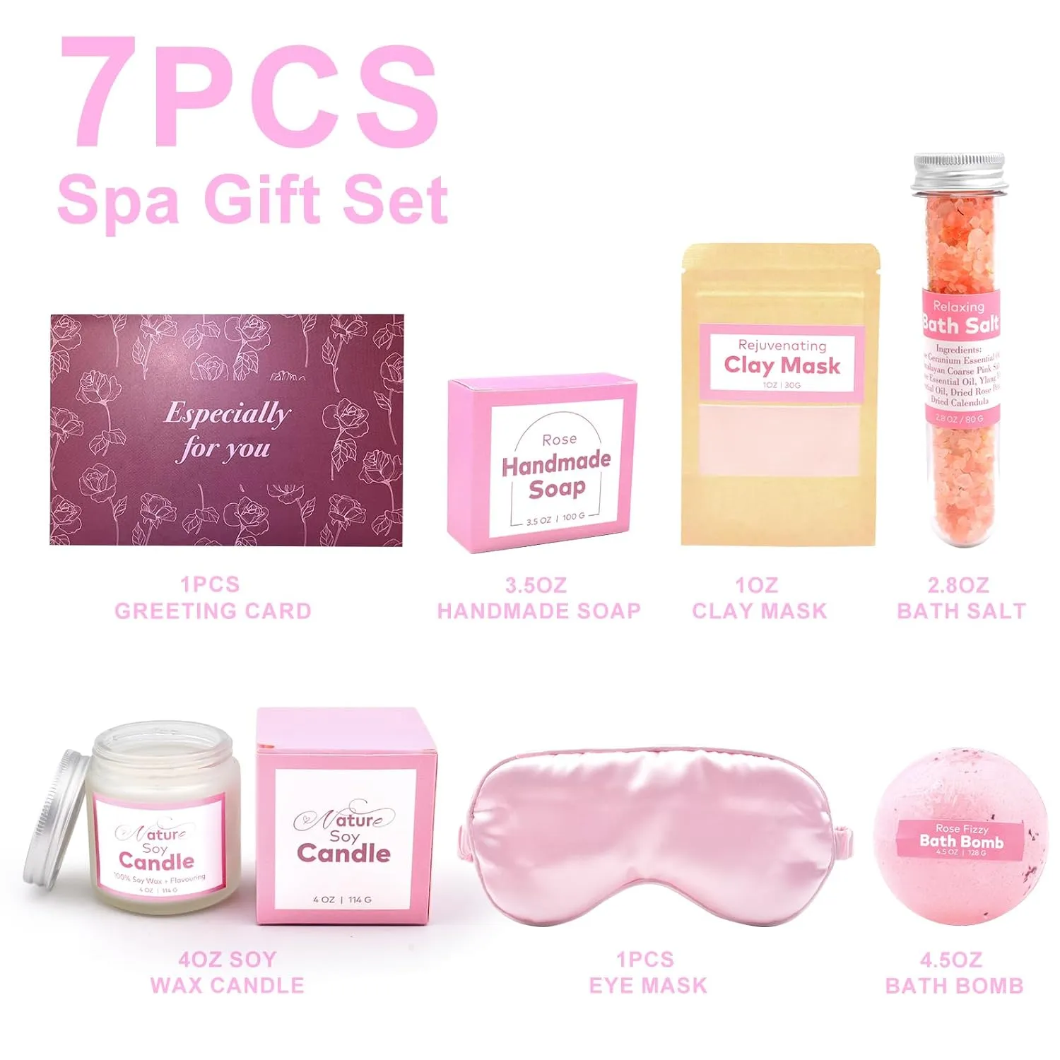 Handmade Spa Gift for Her, Body Bath Gift Kit for Mother's Day, Basket Handmade Skin Care Sets Home Spa Set Natural for Women,Relaxing Birthday Gifts Handmade Soap, Bath Bomb, Bath Salt