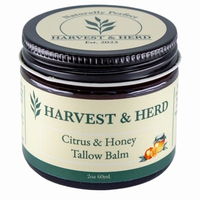 Harvest & Herd Citrus & Honey Tallow Balm - Organic Skin Nutrition with Olive Oil, Honey, Beeswax, Royal Jelly and Signature Essential Oil Blend (2oz 60ml)