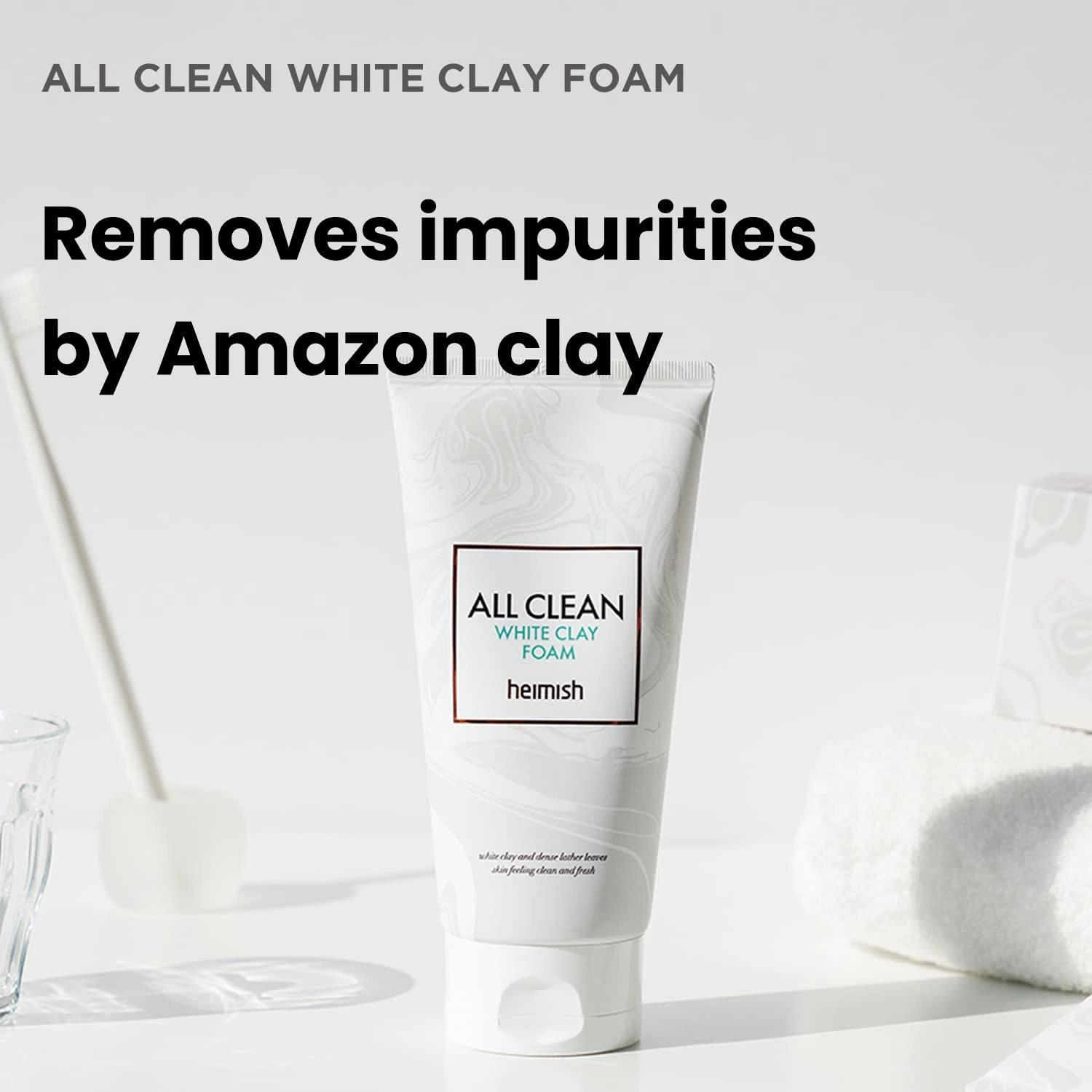 HEIMISH All Clean White Clay Foam - Deep Cleansing, Pore Minimizing, Blackhead Remover, Hydrating, Daily Face Wash with White Clay, Coconut Oil, for Double Cleansing, Korean Skincare, 5.3oz/150g
