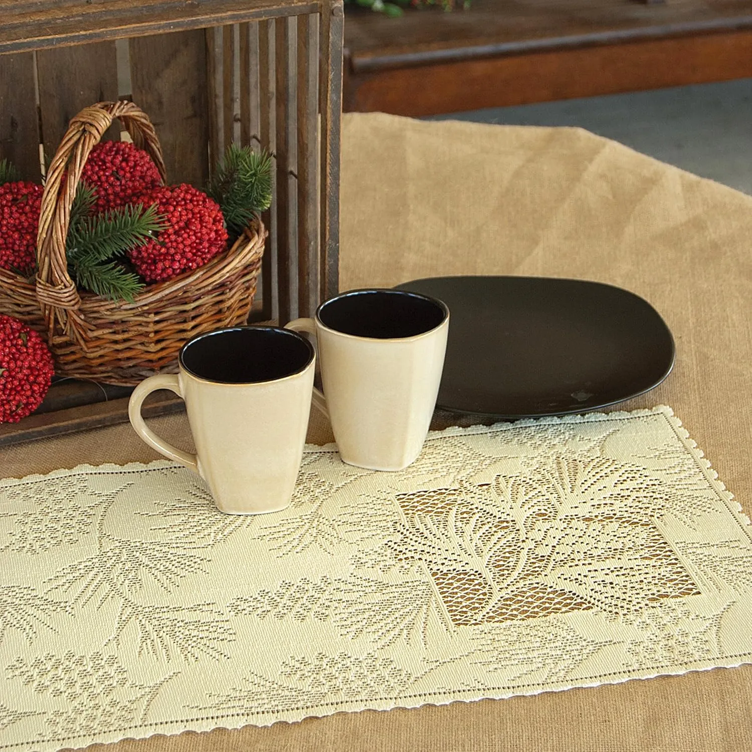 Heritage Lace Woodland Table Runner, 14 in x 60 in, Ecru