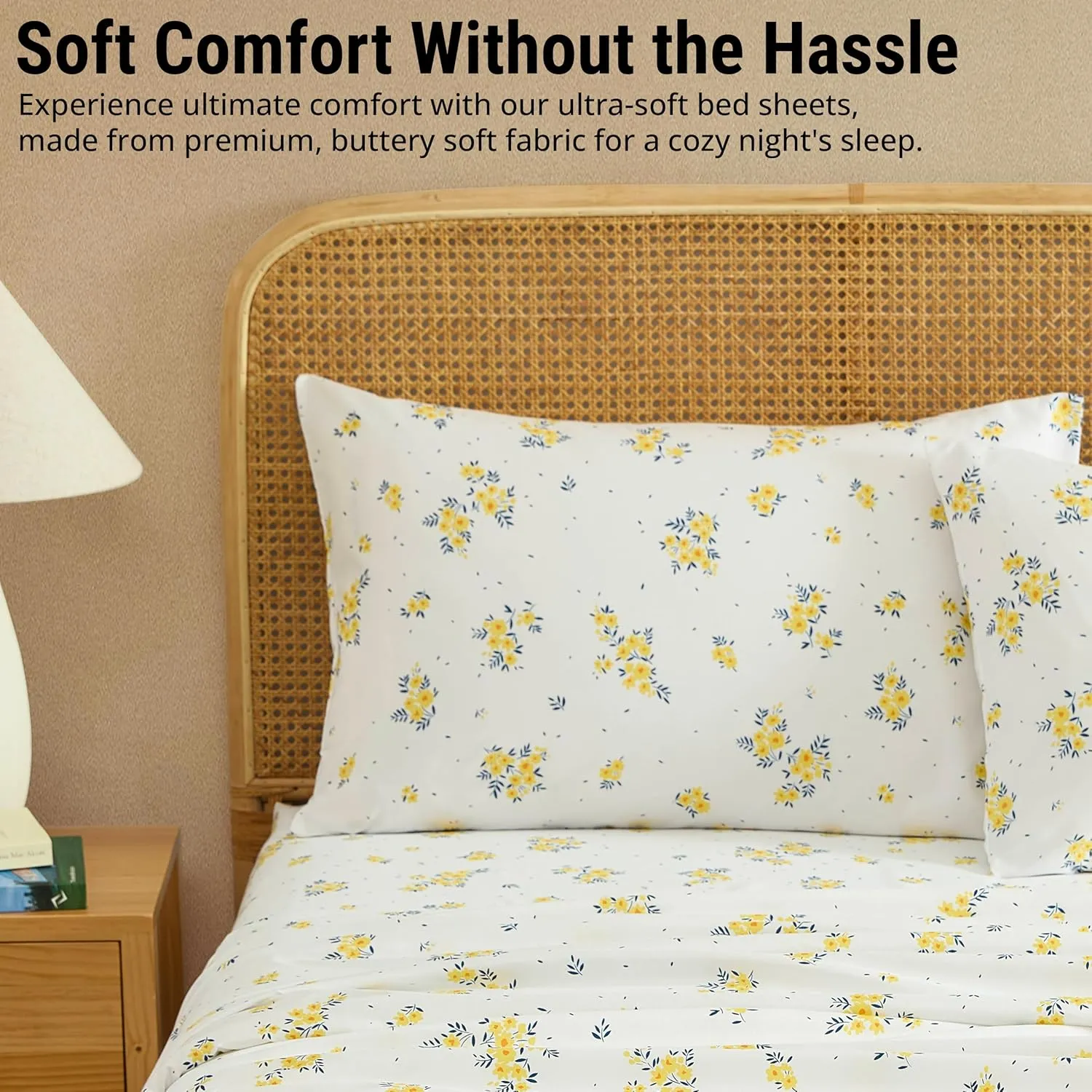 HLC.ME Blue & Yellow Floral Bed Sheets - 4 Piece Bed Sheet Set - Wrinkle Resistant & Ultra Soft - Fits Mattresses up to 15 Inches Deep (Blue, Full)