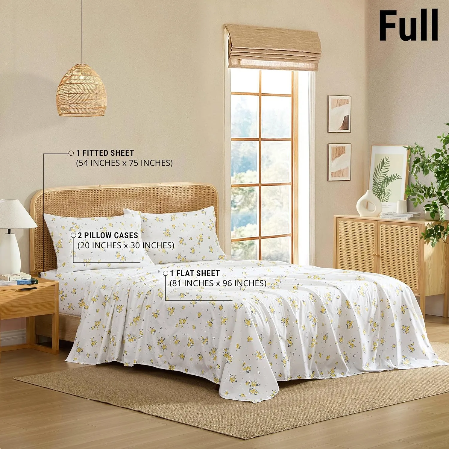 HLC.ME Blue & Yellow Floral Bed Sheets - 4 Piece Bed Sheet Set - Wrinkle Resistant & Ultra Soft - Fits Mattresses up to 15 Inches Deep (Blue, Full)