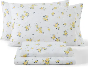 HLC.ME Blue & Yellow Floral Bed Sheets - 4 Piece Bed Sheet Set - Wrinkle Resistant & Ultra Soft - Fits Mattresses up to 15 Inches Deep (Blue, Full)