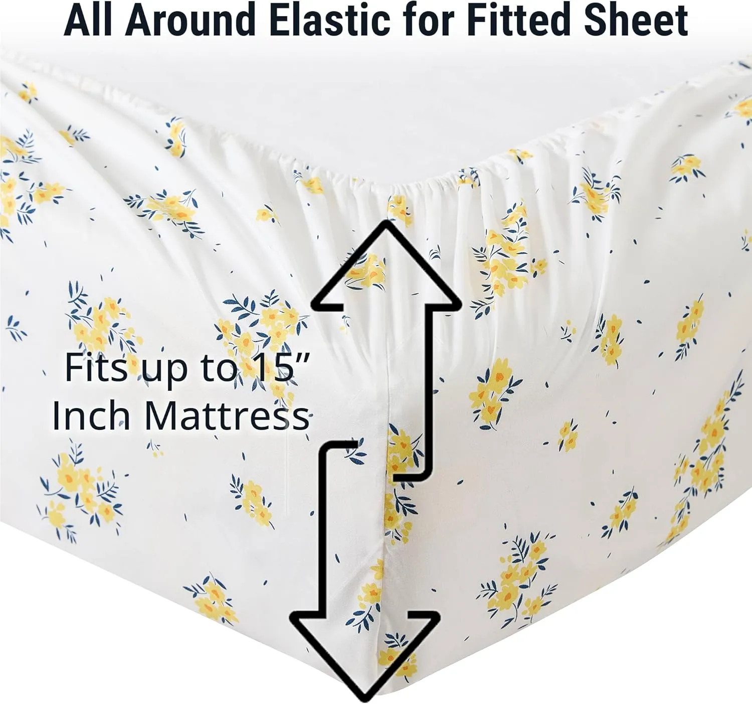 HLC.ME Blue & Yellow Floral Bed Sheets - 4 Piece Bed Sheet Set - Wrinkle Resistant & Ultra Soft - Fits Mattresses up to 15 Inches Deep (Blue, Full)