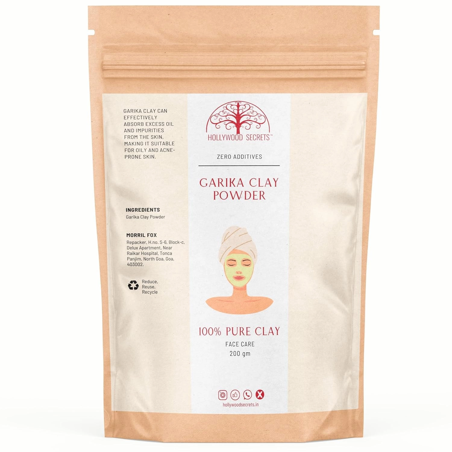 Hollywood Secrets Clay Powders 200gms (Pure Garika Clay) | Healing Clay | Skin Brightening | For Face, Body, Foot