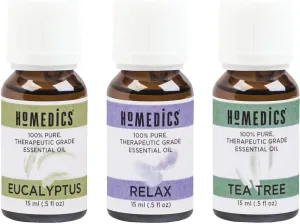 Homedics Essential Oil Set, Clarify and Relax, with Eucalyptus, Tea Tree and our Signature Relax Blend with Lavender. 3-Pack Essential Oil Kit, 15ml Each