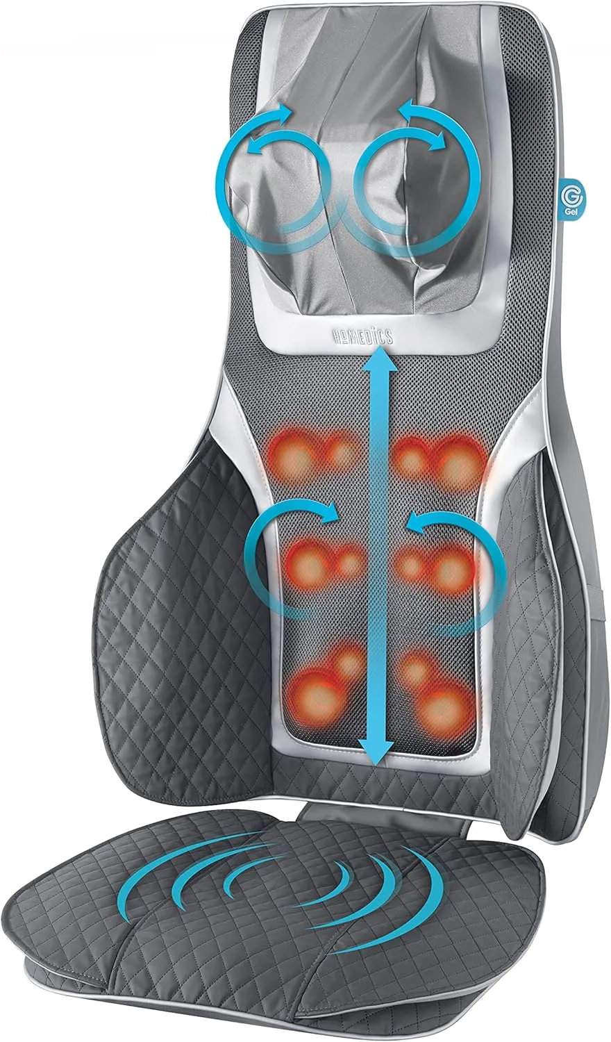 HoMedics Gentle Touch Gel Deluxe Shiatsu Neck, Shoulder and Back Massage Cushion with Heat with Deep Kneading Shiatsu Massage and Air Compression