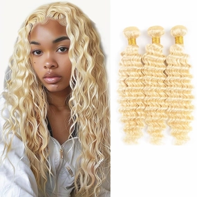 Honey Blonde Deep Wave Human Hair Bundles 18 20 22 Inch Soft and Healthy 613 Bundles Human Hair 300g