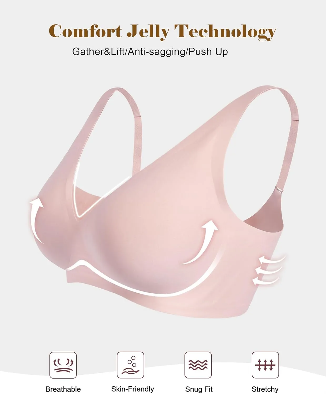 HORISUN Wireless Seamless Bras for Women Deep V Neck Comfortable Push Up Bra No Underwire