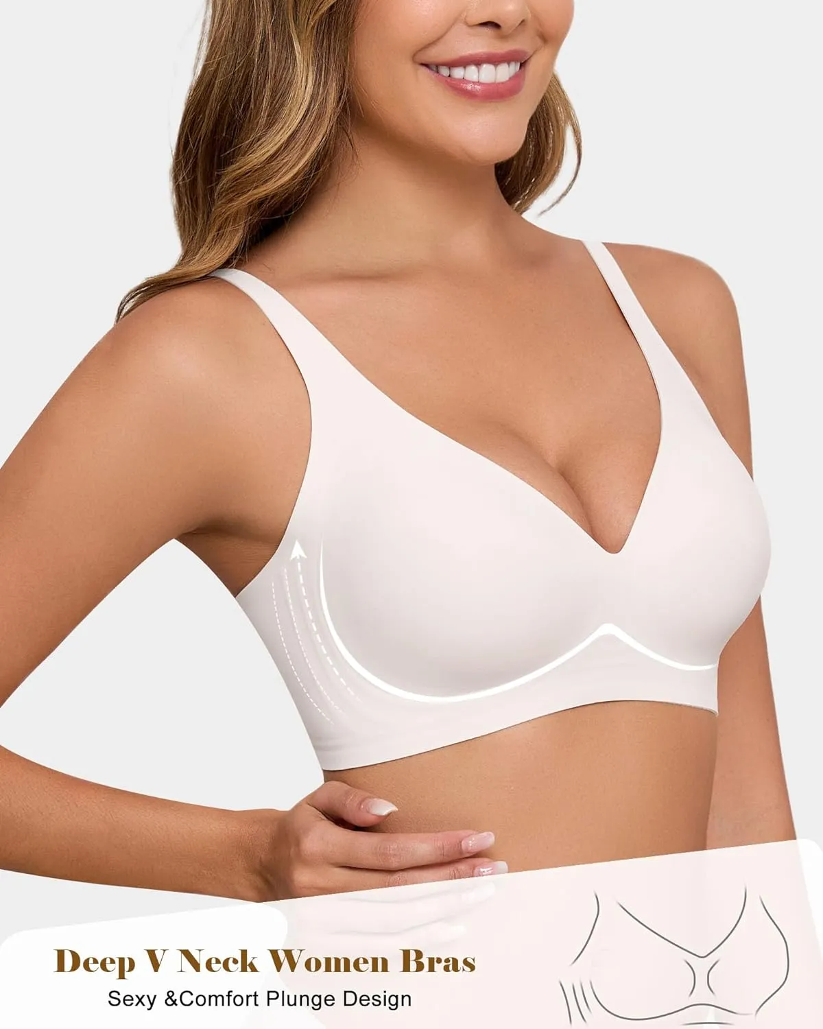 HORISUN Wireless Seamless Bras for Women Deep V Neck Comfortable Push Up Bra No Underwire