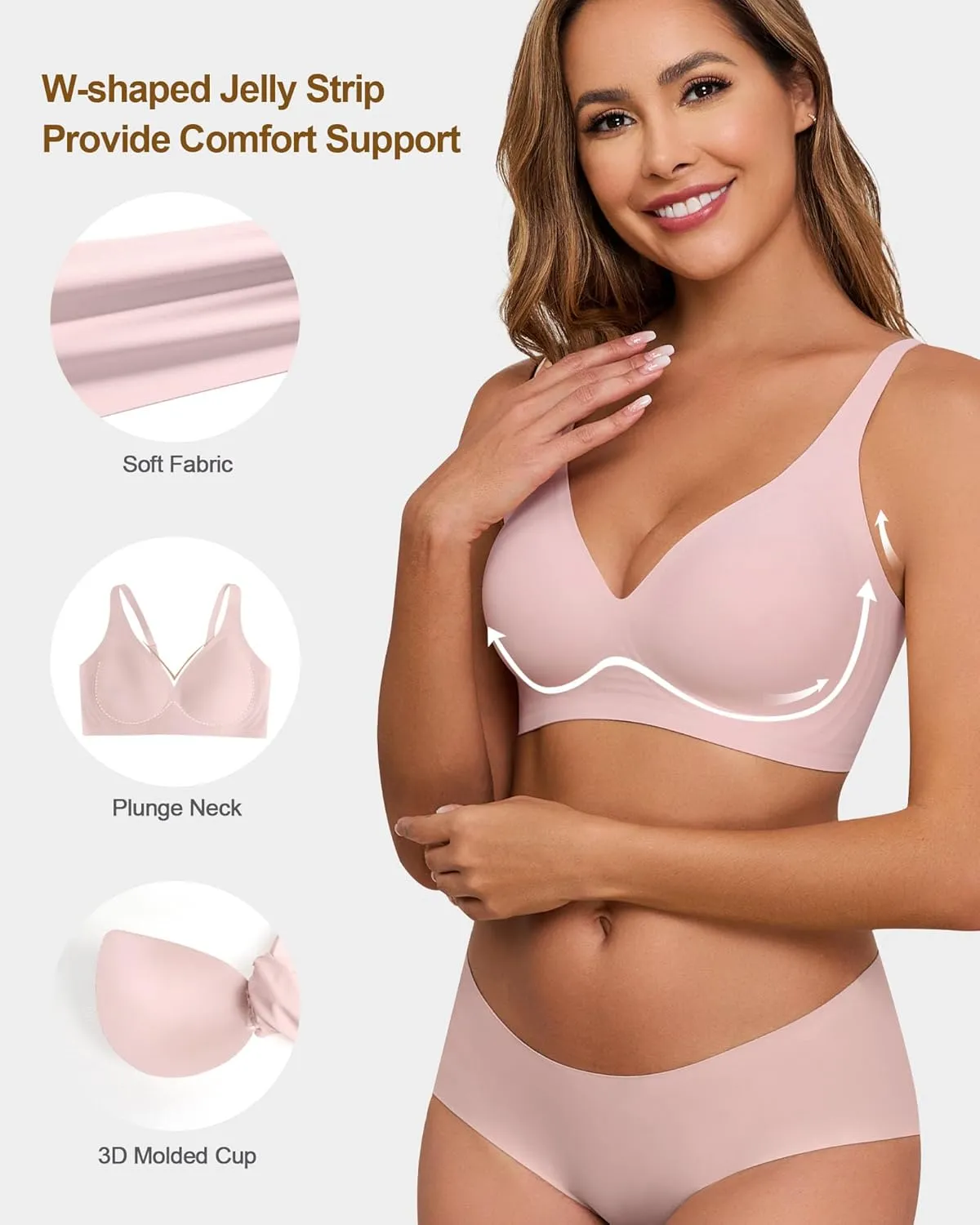 HORISUN Wireless Seamless Bras for Women Deep V Neck Comfortable Push Up Bra No Underwire