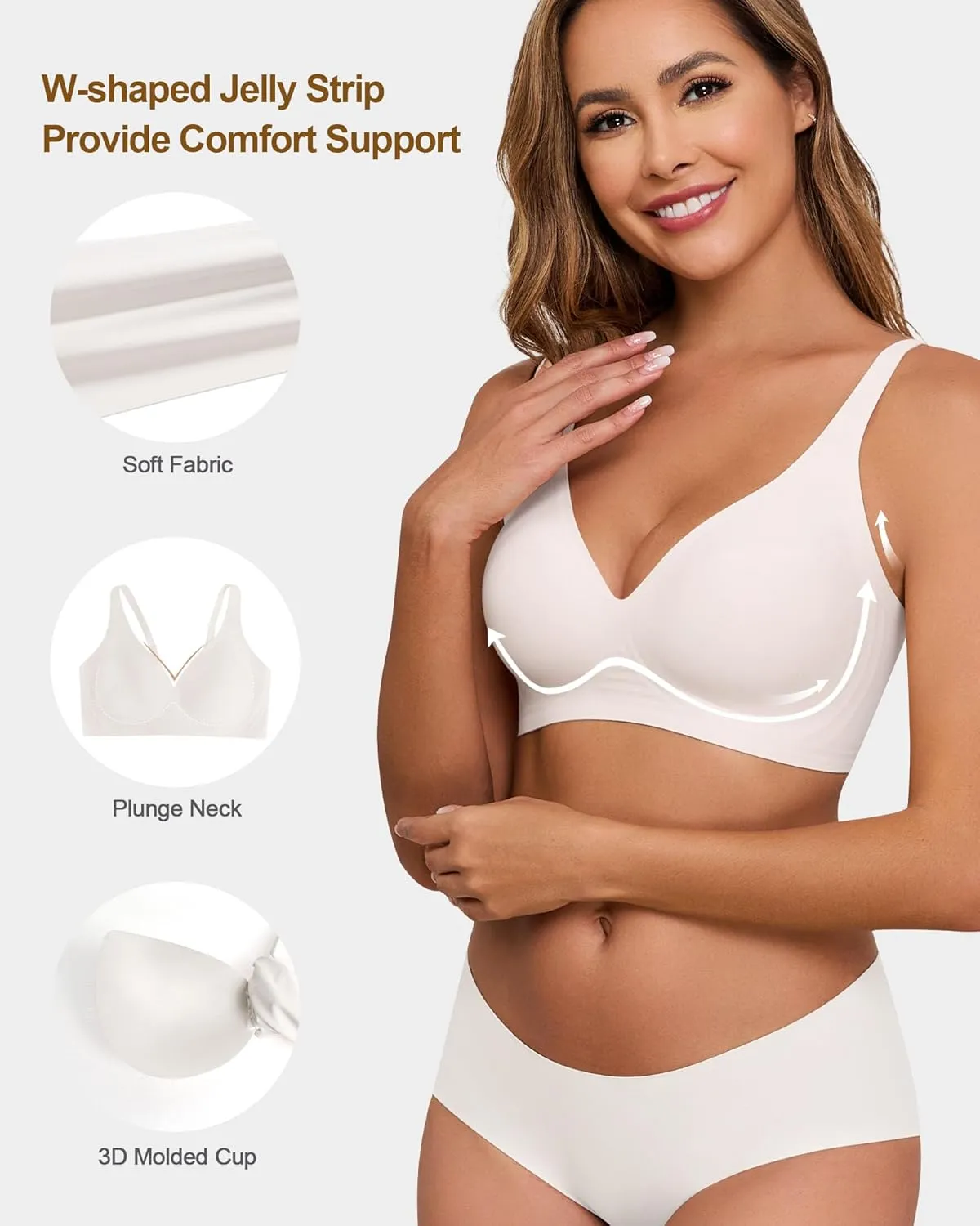HORISUN Wireless Seamless Bras for Women Deep V Neck Comfortable Push Up Bra No Underwire