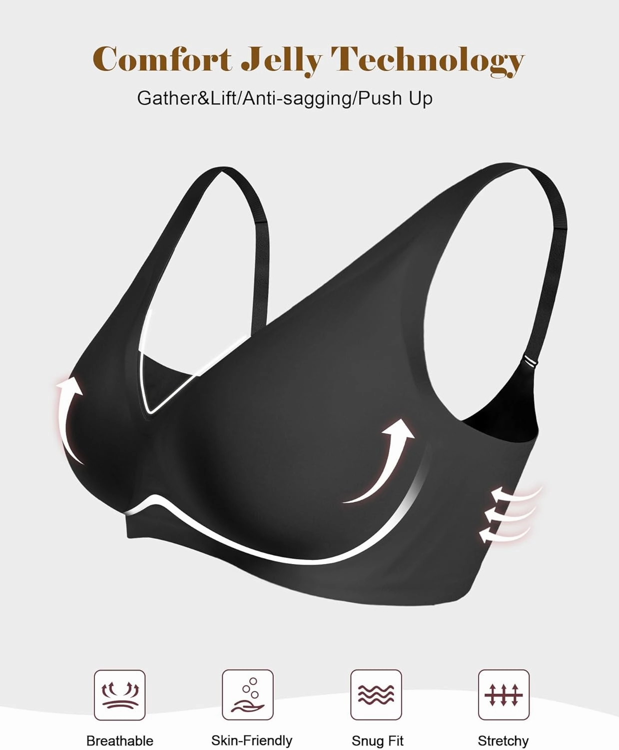 HORISUN Wireless Seamless Bras for Women Deep V Neck Comfortable Push Up Bra No Underwire