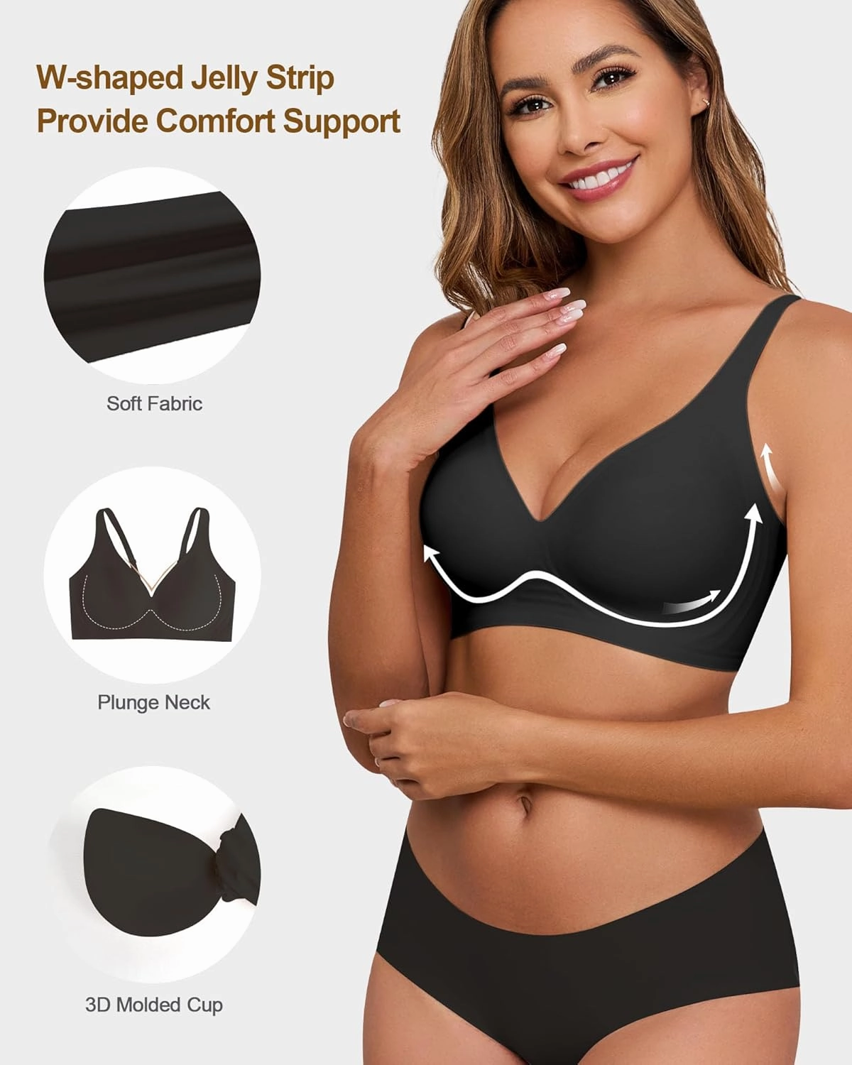 HORISUN Wireless Seamless Bras for Women Deep V Neck Comfortable Push Up Bra No Underwire