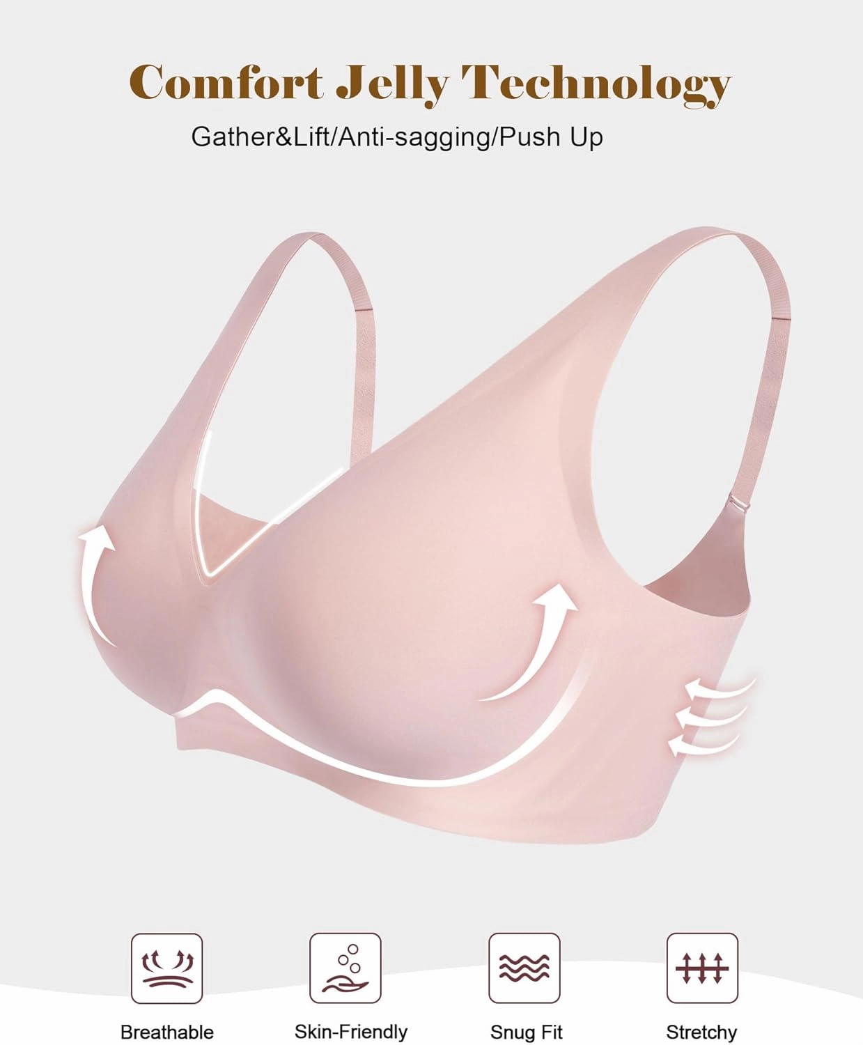 HORISUN Wireless Seamless Bras for Women Deep V Neck Comfortable Push Up Bra No Underwire