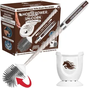 Horsepower Unicorn, AS-SEEN-ON-TV, Motorized Toilet Brush, Powerful Spinning Action, 360 Degree Cleaning Power, Flexible Silicone Bristles, Eliminate Stains & Residue, No Scrubbing, Rechargeable