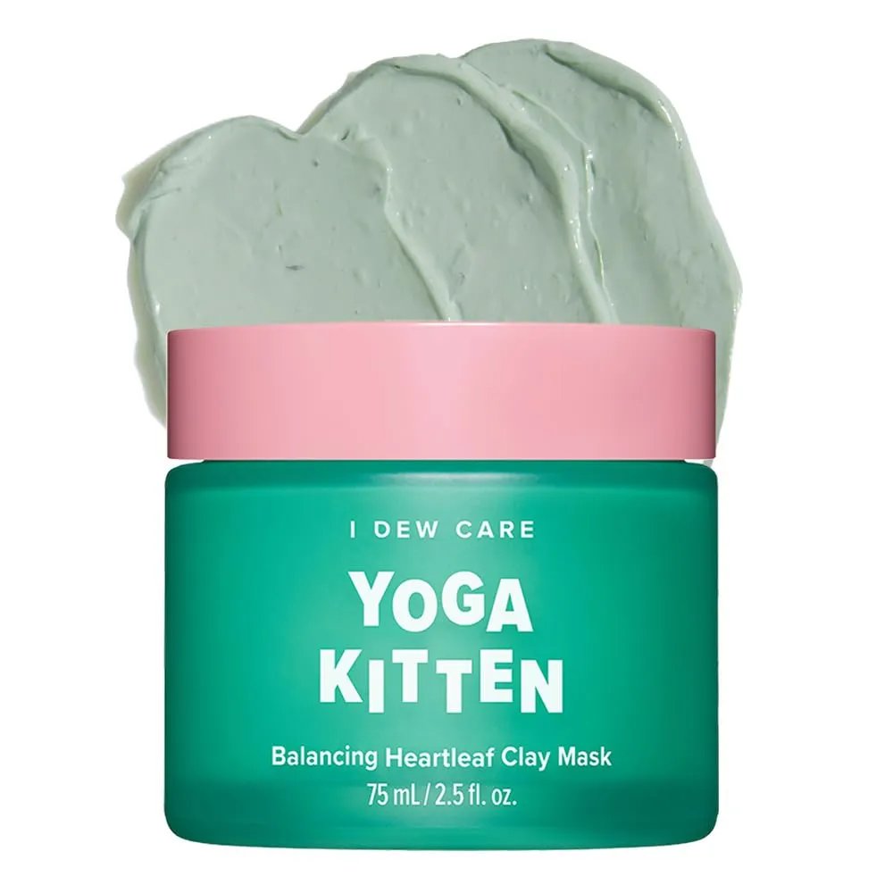 I DEW CARE Heartleaf Clay Mask - Yoga Kitten | Wash-off, For Blemish-prone with Kaolin, Heartleaf, Tea Tree Extract, Home Spa, Korean Skincare, Glass Skin Look, Soothing, 2.5 FL Oz