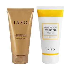 IASO Cleansing Foam & Peeling Gel | 2-in-1 Deep Cleansing & Gentle Exfoliation | Removes Impurities, Unclogs Pores & Hydrates | Korean Skincare Duo