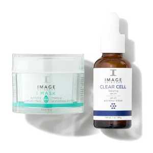 IMAGE Skincare Calm & Clear Power Duo, I MASK Purifying Probiotic Clay and Charcoal Facial Mask with CLEAR CELL Restoring Serum, Balances and Mattifies