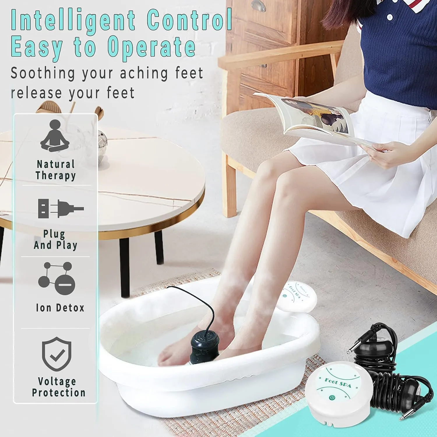 Ionic foot detox machine Ion detox foot bath Machine, Portable Chi Detox Foot Spa Ionic Cleanse Bath Machine, Foot Bath Spa with 2 Foot Files, 100 Liners, 2 Arrays