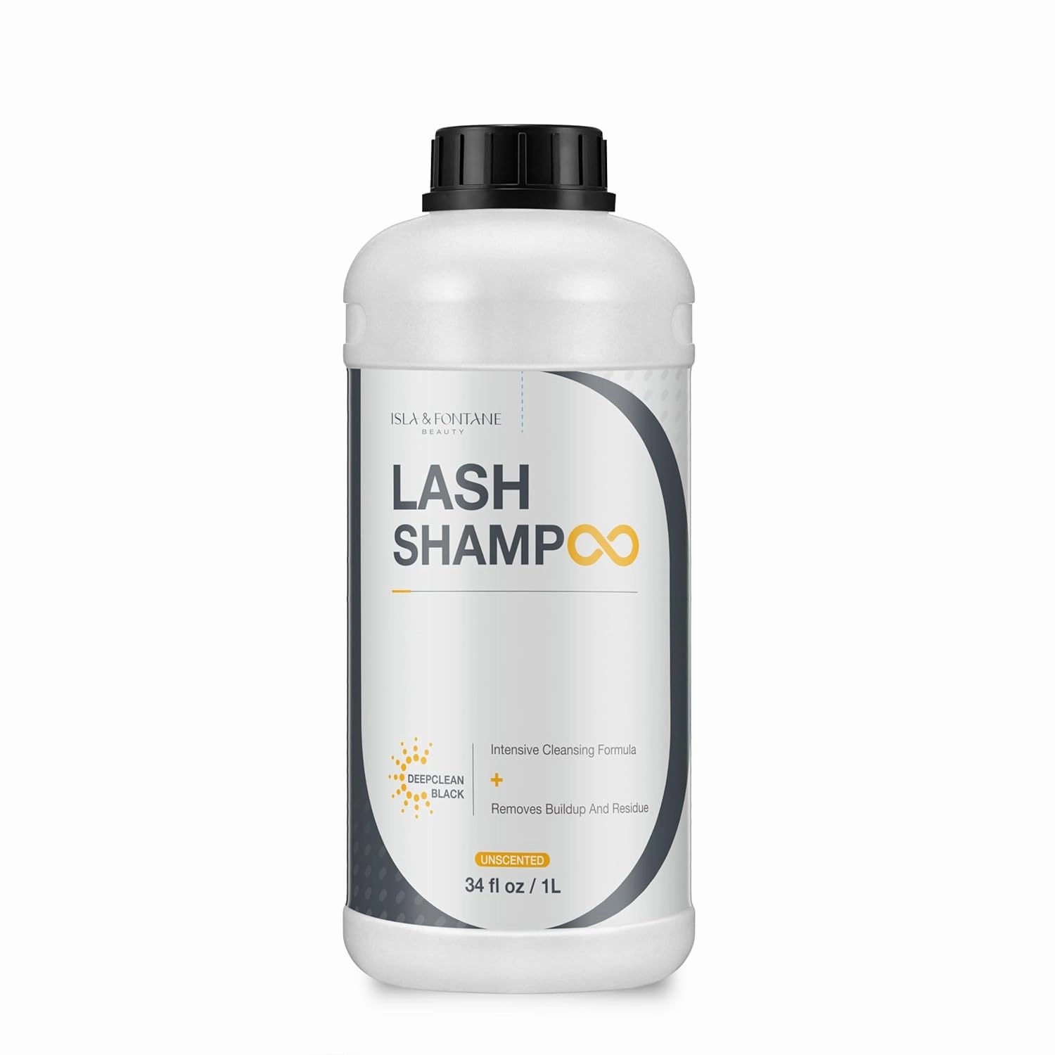 Isla & Fontane Lash Shampoo – DeepClean Black 34 fl oz | Charcoal Lash Cleanser for Extensions | Deep Purifying Lash Bath Foam | Tea Tree & Witch Hazel Formula | Lash Shampoo Bulk for Salon & Home Use