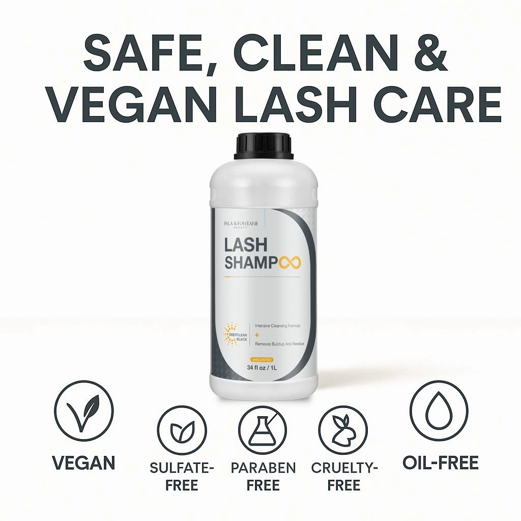 Isla & Fontane Lash Shampoo – DeepClean Black 34 fl oz | Charcoal Lash Cleanser for Extensions | Deep Purifying Lash Bath Foam | Tea Tree & Witch Hazel Formula | Lash Shampoo Bulk for Salon & Home Use