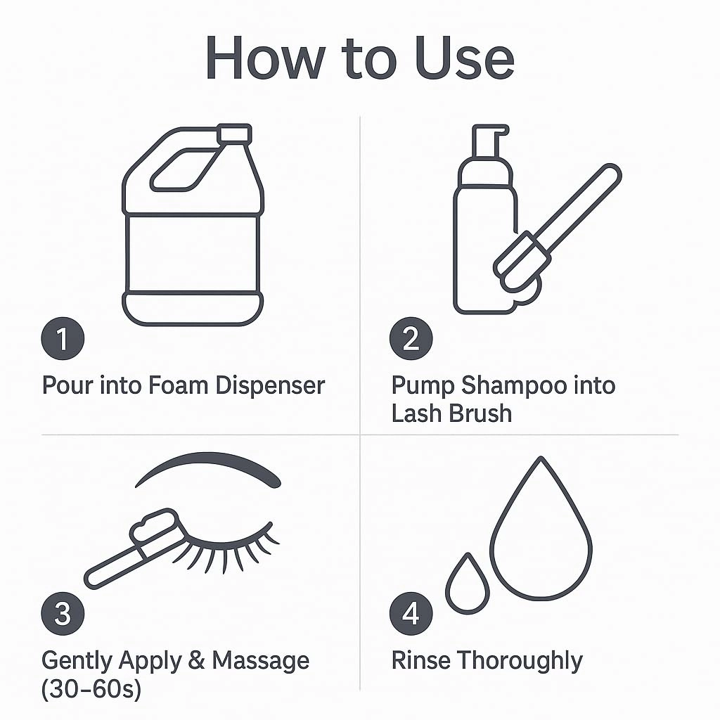 Isla & Fontane Lash Shampoo – DeepClean Black 64 fl oz | Charcoal Lash Cleanser for Extensions | Deep Purifying Lash Bath Foam | Tea Tree & Witch Hazel Formula | Lash Shampoo Bulk For Salon & Home Use