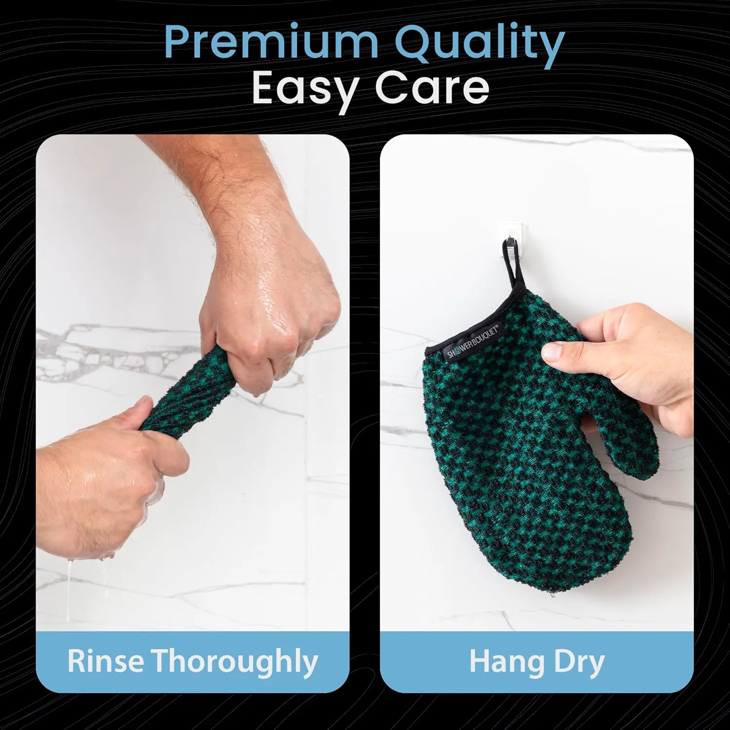 Japanese Exfoliating Mitt 2-Pack - Charcoal & Silver Ion Exfoliating Gloves for Shower - Soft Inner Fabric Gentle Exfoliation & Deep Cleansing Body Scrub Gloves for All Skin Types - 1 Blue, 1 Green