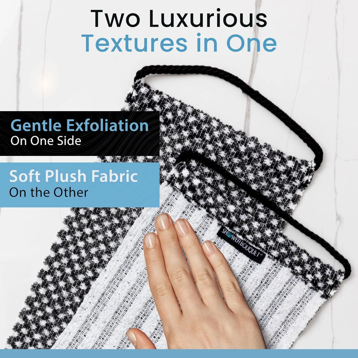 Japanese Exfoliating Washcloth for Back & Body - Charcoal & Silver Ion Exfoliating Towel with Handles - Two-Sided Gentle Exfoliation & Deep Cleansing Soft Body Wash Cloths for Shower - White